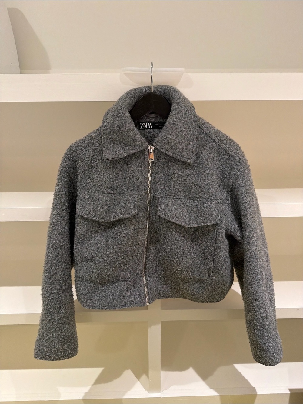 Zara Cropped Gray Teddy Jacket (size small)